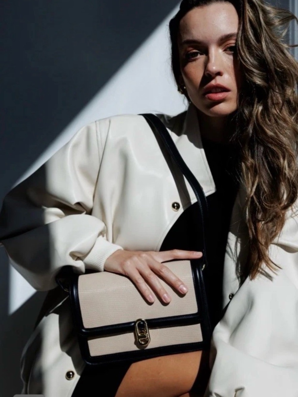Jules Kae Embossed Cream & Black Vegan  Leather Shoulder & crossbody Bag NWT